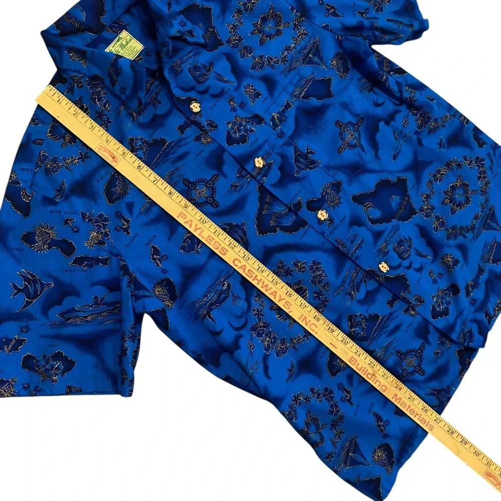 Ui Maikai Hawaiian Shirt VTG Men's Medium‎ Blue Island Map Print Aloha Button Up